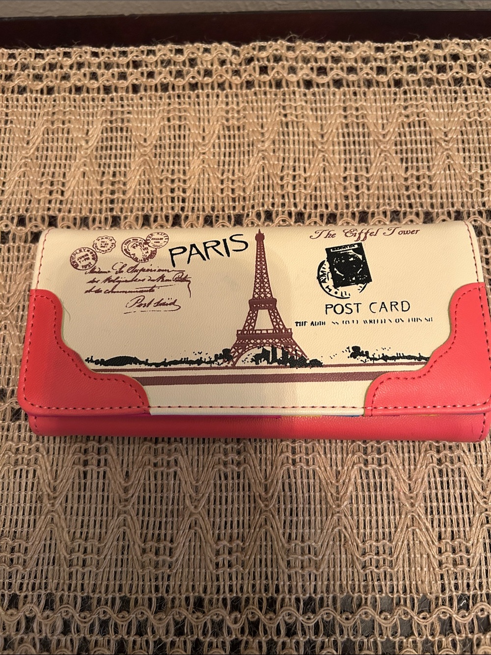 Paris Postcard Print Pink and Cream Women's Wallet